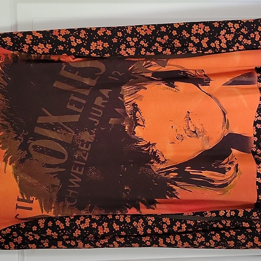 Custo Barcelona Orange Graphic Print Long Sleeve Midi Dress Sz 4 - Picture 2 of 5